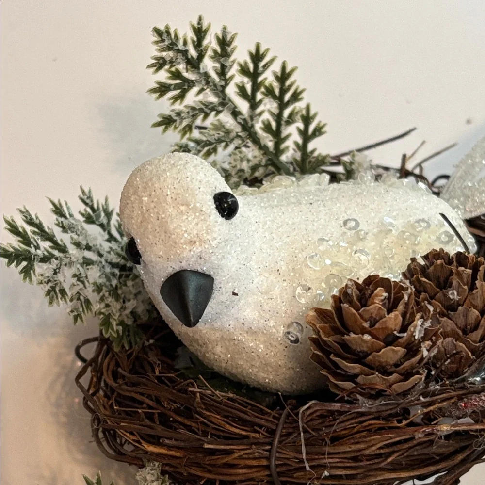 Dove Ornaments in Nest SET OF 13 NEW WHITE DOVE in nest with glitter Tree Clips